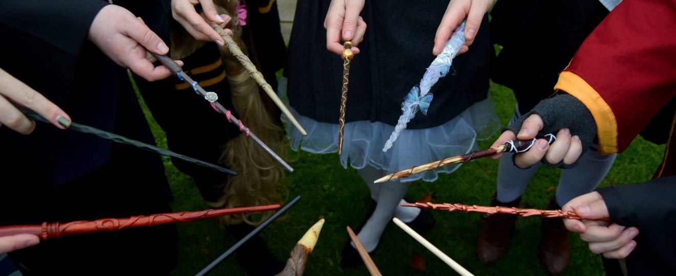A circle of Harry Potter wands.